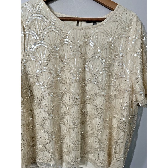 NWT Adrianna Papell Sparkle‎ Crew Neck Bead Sequin Blouse SZ XL Color Sparkleecr - Picture 3 of 9